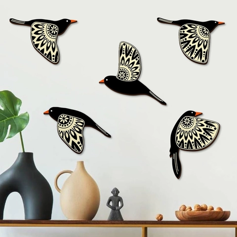 Wooden Flying Bird Wall Decor Pastoral Mandala Pattern Wood Art Hanging Ornament For Living Room Bedroom Home Decoration