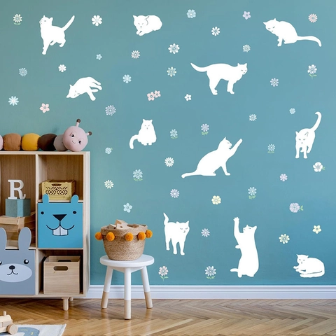 Minimalist PVC Cat Wall Stickers Cute Animal Silhouette Decals For Kids Room Bedroom Window Bohemian Style Home Decor