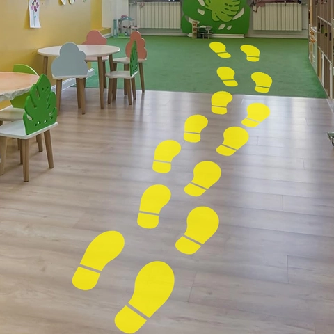 Gelbe Fußabdruck Bodenaufkleber Selbstklebende PVC Bodenabziehbilder Für Kindergarten Kinderzimmer Dekoration Führung Aufkleber