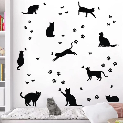 Minimalist PVC Cat Wall Stickers Cute Animal Silhouette Decals For Kids Room Bedroom Window Bohemian Style Home Decor