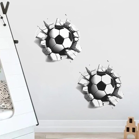 3D Football Broken Wall Sticker PVC Removable Football Wall Decal For Bedroom Living Room Sports Fans Home Decoration