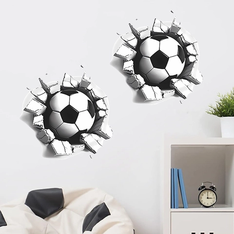 3D Football Broken Wall Sticker PVC Removable Football Wall Decal For Bedroom Living Room Sports Fans Home Decoration