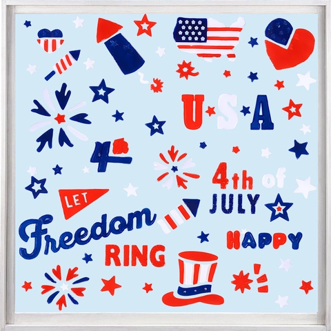 Adesivi Statici per Finestre Giorno Indipendenza USA Bandiera Stelle Rossi Bianchi Blu Decorazione per Casa Vetro Frigorifero
