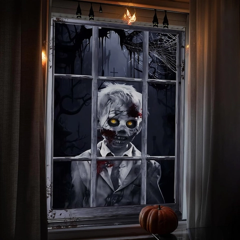 Halloween Horror Zombie Ghost Fake Window Sticker PVC Static Cling Decal For Glass Window Party Home Decor Scary Atmosphere Ornament
