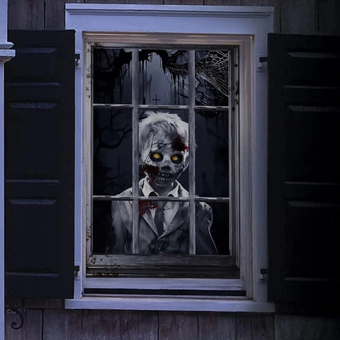 Halloween Horror Zombie Ghost Fake Window Sticker PVC Static Cling Decal For Glass Window Party Home Decor Scary Atmosphere Ornament