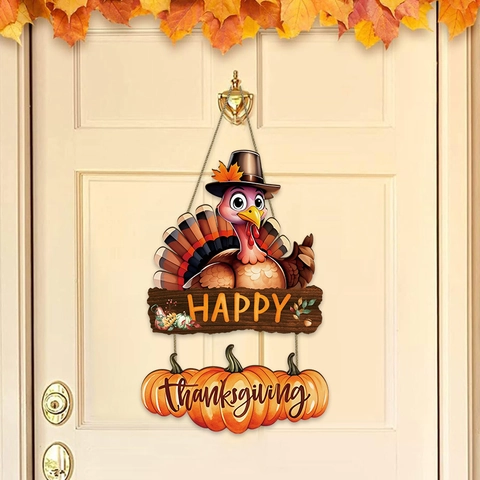 Thanksgiving Turkey Pumpkin Wooden Hanging Sign Autumn Harvest Wall Decor Happy Thanksgiving Welcome Door Hanger Home Ornament