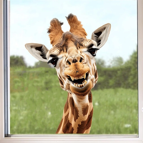 3D Realistic Animal Window Sticker PVC Self Adhesive Wall Decal For Home Decor Living Room Office Giraffe Cow Alpaca Pattern