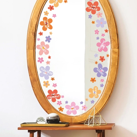 Bunte Gänseblümchen Blumen Fensteraufkleber Statisch Haftend Inspirierende Zitate Spiegeldekoration Abnehmbare Floral PVC Spiegelaufkleber Für Zuhause