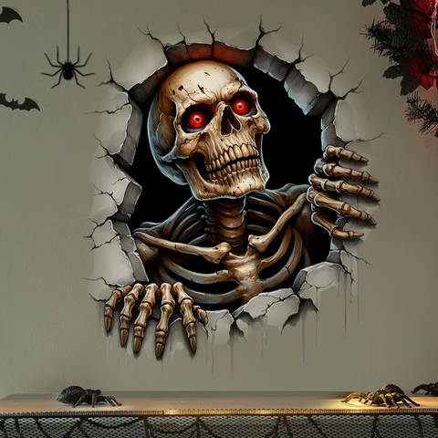 3D Halloween Adesivo da Parete Orrore Scheletro Zombie Parete Rotta Adesivo PVC Autoadesivo Pavimento Scary Casa Festa Decor
