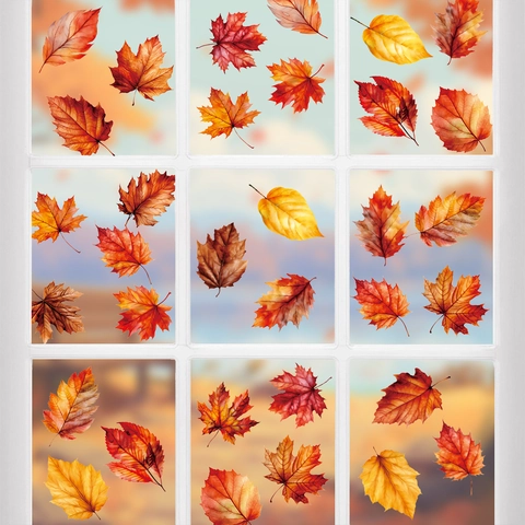 Herfst Esdoornbladeren Pompoen Thanksgiving Raamstickers Statische PVC Stickers Herfstoogst Decoratieve Glasdeur Stickers Voor Huis