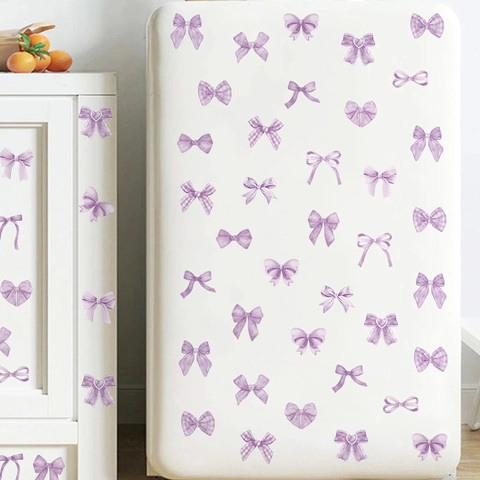 Purple Pink Bow Tie Decorative Wall Stickers PVC Waterproof Cabinet Window Decals For Girl Bedroom Home Decor