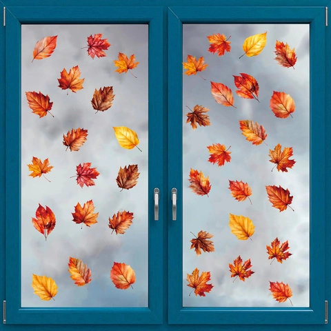 Herfst Esdoornbladeren Pompoen Thanksgiving Raamstickers Statische PVC Stickers Herfstoogst Decoratieve Glasdeur Stickers Voor Huis