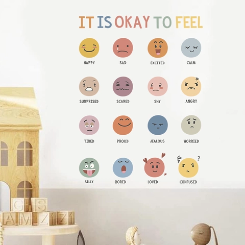 Educational Feelings Emotions Wall Stickers For Kids Nursery Classroom Decor Feelings Chart PVC Removable Multicolor Decal