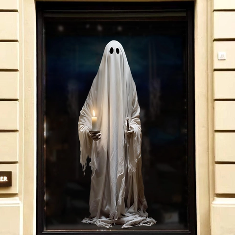 Große Halloween Gespenst Wandaufkleber PVC Selbstklebend Türdeko Für Wohnzimmer Fenster Halloween Festliche Wandtattoos
