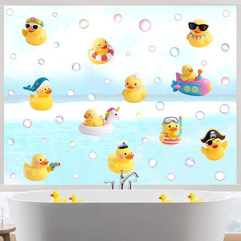 Adesivi Murali da Bagno con Papera Gialla in Cartone Animato Impermeabile in PVC Decorazioni per Vasca da Bagno per Cameretta