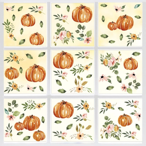 Autumn Pumpkin Maple Leaf Window Stickers PVC Watercolor Plants Wall Decals For Thanksgiving Harvest Living Room Home Decor