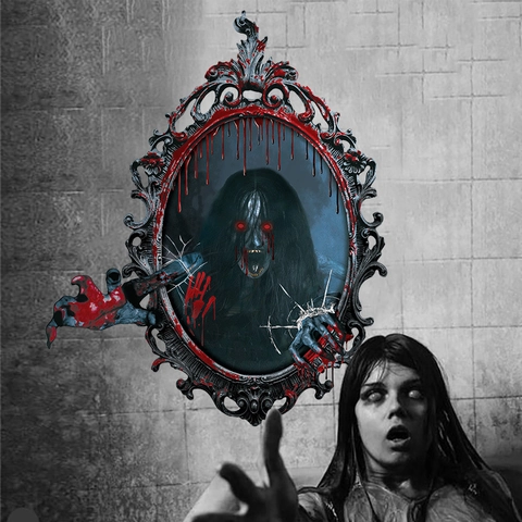 Halloween Wandaufkleber 3D Effekt Horror Geist Spiegel Rahmen Gruselige Party Deko PVC Dekorative Geisterhaus Aufkleber