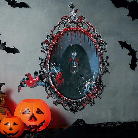 Halloween Wandaufkleber 3D Effekt Horror Geist Spiegel Rahmen Gruselige Party Deko PVC Dekorative Geisterhaus Aufkleber