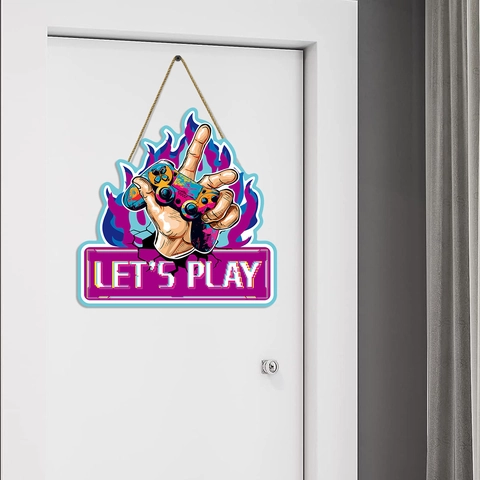 Gamer Room Decor Let's Play Neon Game Controller Wooden Hanging Sign Wall Art For Bedroom Playroom Gamer Gift Hanging Plaque