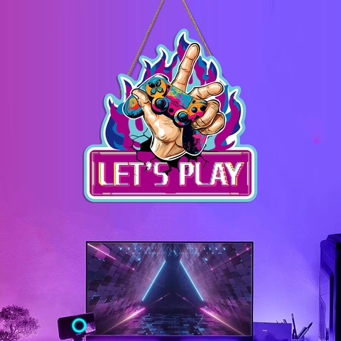 Gamer Room Decor Let's Play Neon Game Controller Wooden Hanging Sign Wall Art For Bedroom Playroom Gamer Gift Hanging Plaque