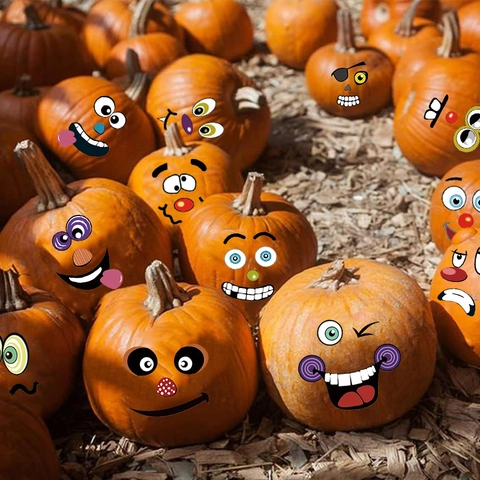 Halloween Pumpkin Decoration Stickers PVC Funny DIY Monster Face Stickers For Gift Box Festive Party Home Wall Decor