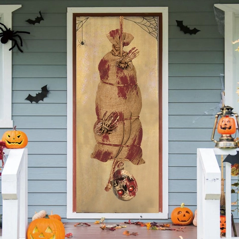 Halloween Horror Door Sticker Bloody Skeleton Hanging Corpse Wall Decal Scary Ghost Party Decoration For Haunted House Home