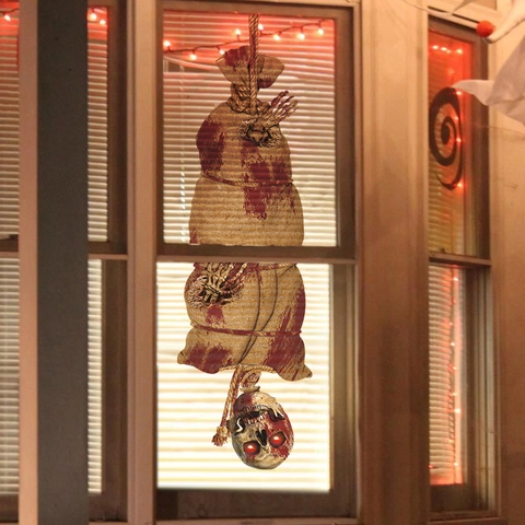 Halloween Horror Door Sticker Bloody Skeleton Hanging Corpse Wall Decal Scary Ghost Party Decoration For Haunted House Home