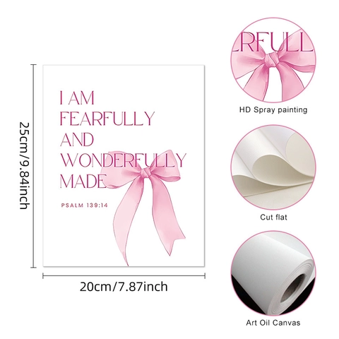Art Mural Esthétique Nœud Rose Impressions sur Toile Versets Bibliques Chrétiens Boule à Facettes Affiche Motivationnelle Décoration de Chambre Fille Sans Cadre
