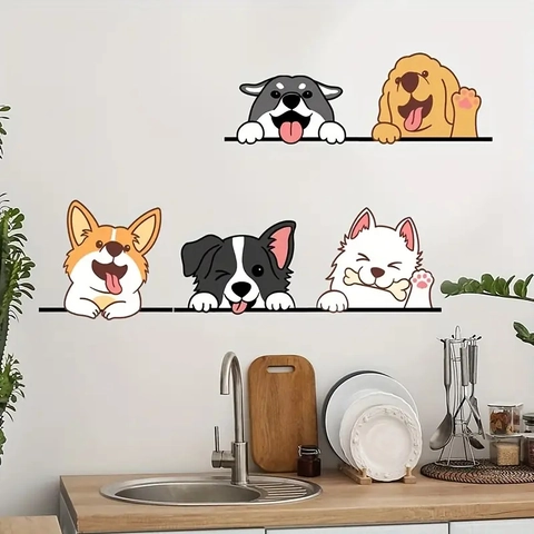 Schattige Cartoon Hond Muursticker PVC Waterdicht Verwijderbaar Zelfklevend DIY Decal Voor Kinderkamer Slaapkamer Huis Wand