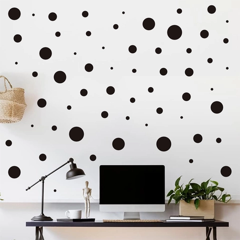 Adesivi Murali a Pois Neri Boho Minimalisti in PVC Autoadesivi a Cerchio per Soggiorno Camera da Letto Decorazione Domestica