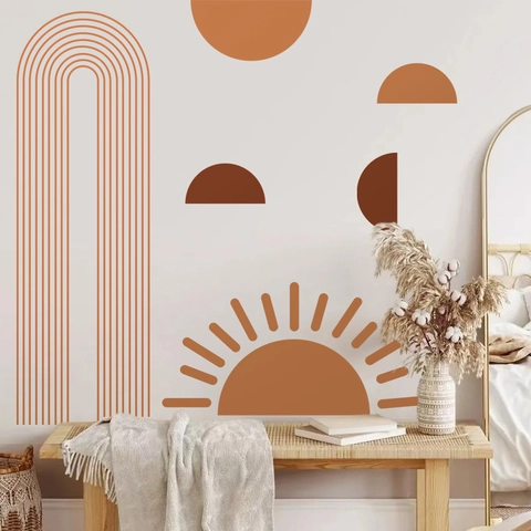 Bohemian Modern Minimalistisch Geometrisch Wandtattoo Boho Sonne Bogen Linie PVC Kunst Aufkleber Für Wohnzimmer Schlafzimmer Deko
