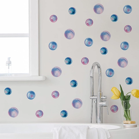 Aquarell Blasen Wandtattoo Für Badezimmer Schlafzimmer PVC Selbstklebend Geometrisches Kreis Muster Wasserdichte Wandsticker