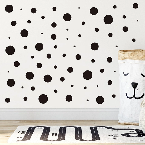 Adesivi Murali a Pois Neri Boho Minimalisti in PVC Autoadesivi a Cerchio per Soggiorno Camera da Letto Decorazione Domestica