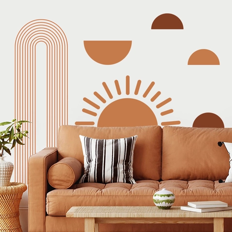 Bohemian Modern Minimalistisch Geometrisch Wandtattoo Boho Sonne Bogen Linie PVC Kunst Aufkleber Für Wohnzimmer Schlafzimmer Deko