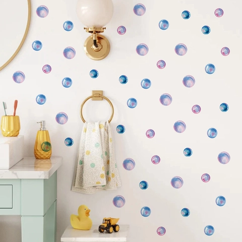 Aquarell Blasen Wandtattoo Für Badezimmer Schlafzimmer PVC Selbstklebend Geometrisches Kreis Muster Wasserdichte Wandsticker