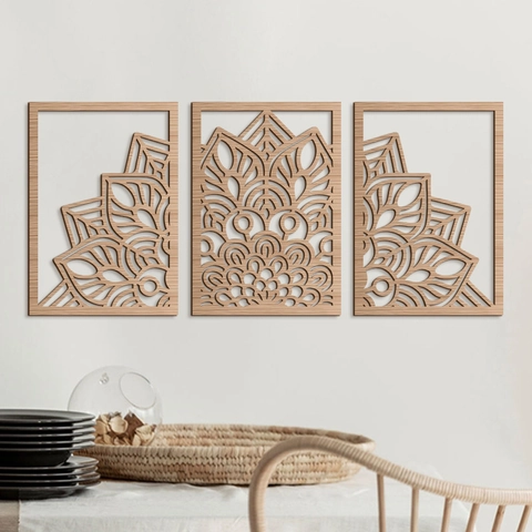 Mandala Wanddeko Aus Holz Triptychon Lasergeschnitten Hohl Pappelholz Kunstplakette Boho Amerikanischer Landhausstil Deko