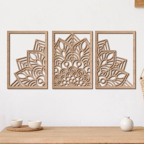 Mandala Wanddeko Aus Holz Triptychon Lasergeschnitten Hohl Pappelholz Kunstplakette Boho Amerikanischer Landhausstil Deko