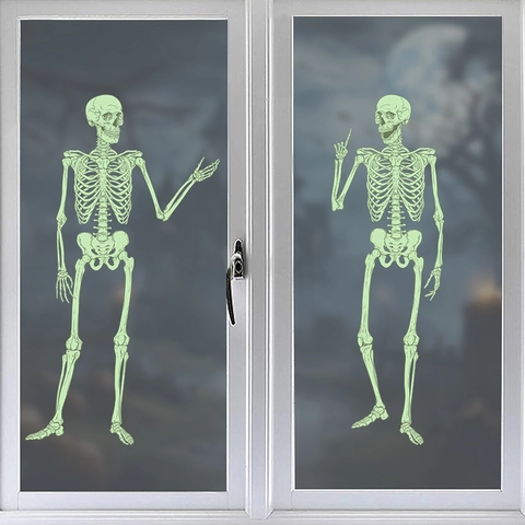 Adesivi Finestra Halloween Scheletro Luminoso PVC Fosforescente Teschio Decalcomanie Da Parete Spaventoso Decorazione Festa Casa