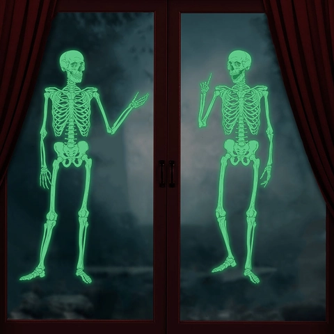 Adesivi Finestra Halloween Scheletro Luminoso PVC Fosforescente Teschio Decalcomanie Da Parete Spaventoso Decorazione Festa Casa