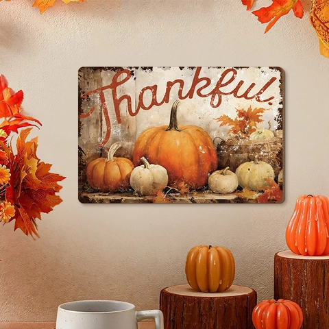 Thanksgiving Maple Leaf Pumpkin Wooden Sign Welcome Door Hanging Rustic Autumn Harvest Wall Decor Thankful Plaque