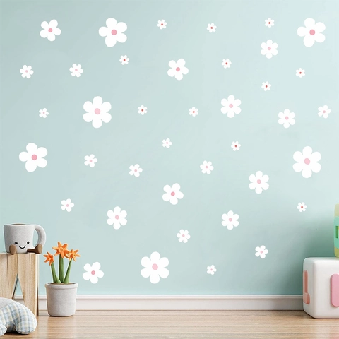 Adesivi Murali Margherita Bianca Bohemien Boho Floreale Botanico PVC Decalcomanie per Soggiorno Camera da Letto Decorazioni