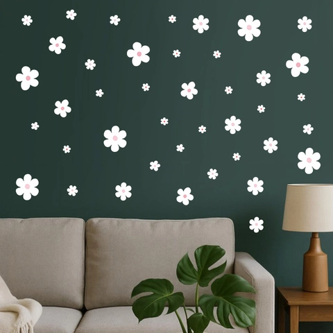 Adesivi Murali Margherita Bianca Bohemien Boho Floreale Botanico PVC Decalcomanie per Soggiorno Camera da Letto Decorazioni