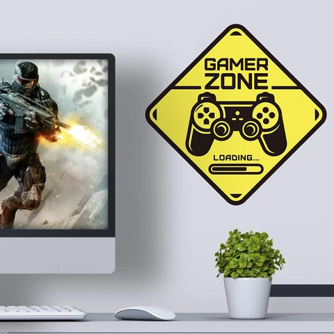 Gamer Zone Loading Controller Adesivo da Parete PVC Autoadesivo Impermeabile Decalcomania Per Sala Giochi Camera Da Letto Segnale Di Avvertimento Giallo