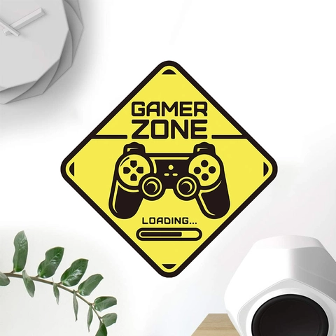 Gamer Zone Loading Controller Adesivo da Parete PVC Autoadesivo Impermeabile Decalcomania Per Sala Giochi Camera Da Letto Segnale Di Avvertimento Giallo