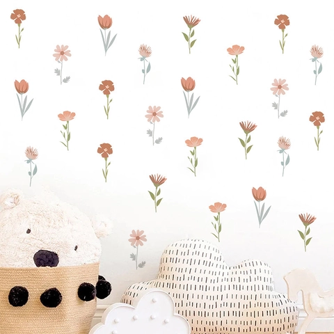 Bohemian Floral PVC Wall Stickers Removable Morandi Flower Decals For Living Room Bedroom Wardrobe Home Decor Decoration