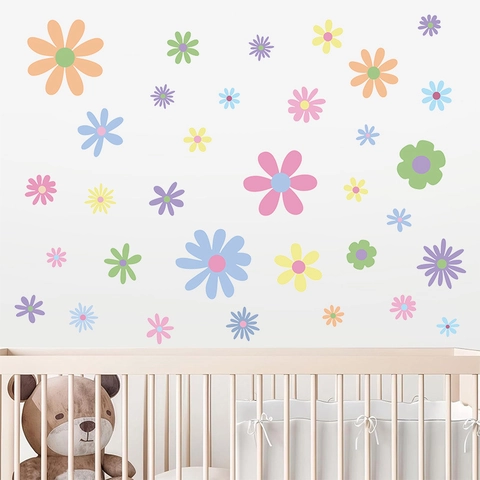 Daisy Flower Wall Stickers PVC Self Adhesive Floral Decals For Living Room Fridge Nursery Room Home Decor