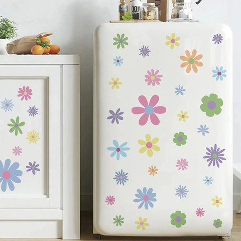 Daisy Flower Wall Stickers PVC Self Adhesive Floral Decals For Living Room Fridge Nursery Room Home Decor