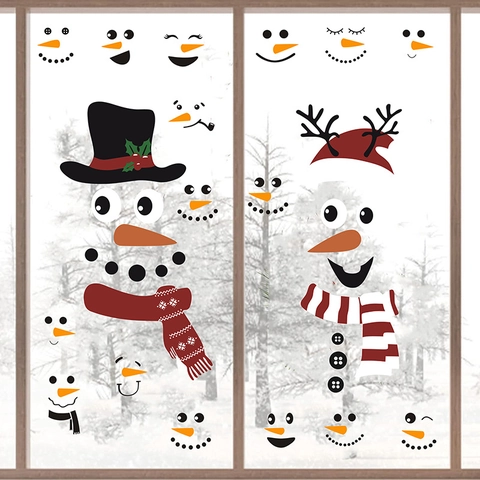 Pegatinas de Ventana de Muñeco de Nieve de Navidad PVC DIY Expresiones Animadas Calcomanías de Refrigerador Decoración