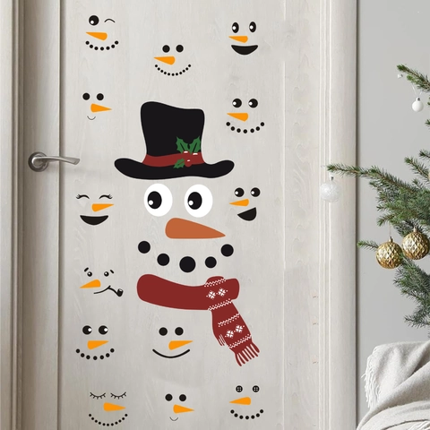 Pegatinas de Ventana de Muñeco de Nieve de Navidad PVC DIY Expresiones Animadas Calcomanías de Refrigerador Decoración