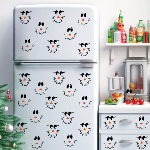 DIY Halloween Schneemann Gesicht Aufkleber Für Kühlschrank Spülmaschine Süße Vogelscheuche Ausdrücke PVC Selbstklebend Feiertag Deko Party Dekoration
